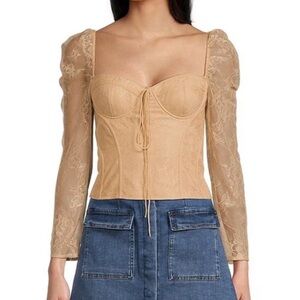 NWT Chelsea & Violet Laura Woven Lace Sweetheart Neck Tie Front Fitted Top Sz 10